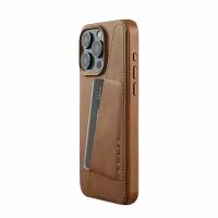 Чехол накладка кожаная Mujjo Full Leather Case Wallet MagSafe для iPhone 15 Pro Max Tan