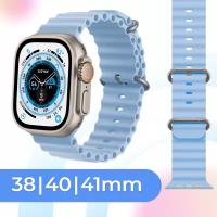 Силиконовый ремешок для смарт часов Apple Watch SE 38-40-41 mm / Cпортивный браслет для умных часов Эпл Вотч 1-9, СЕ (Ocean Band), Голубой