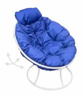Кресло папасан пружинка мини без ротанга белое, синяя подушка