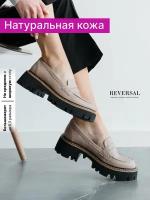 Лоферы натуральная кожа туфли кожаные закрытые, Reversal, 1517R_Какао-(Черный-коричневый)-35