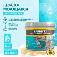 Краска акриловая Farbitex для внутренних работ матовая белый 6 кг