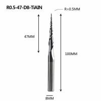 Dreanique конусная фреза по дереву (R0.5 L47 d8 покрытие TiAlN) P2BC-R0.5-47-H8 39785