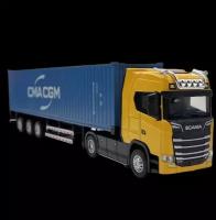 Модель грузовика тягач с прицепом-контейнером, синий, желтый