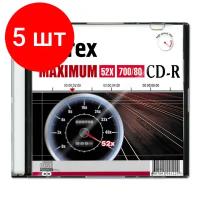 Комплект 5 штук, Носители информации CD-R, 52x, Mirex Maximum, Slim/1, UL120052A8S