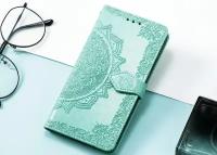 Чехол-книжка MyPads Modelli Misteriosi для Samsung Galaxy S22 Plus + (SM-S906B) из эко-кожи с загадочными узорами мятный