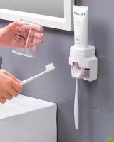 ZUBIK, дозатор для зубной пасты белый и держатель для зубных щеток настенный