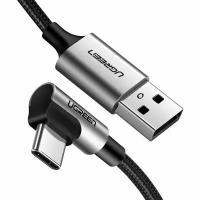 Кабель UGREEN US284 (70255) Angled 90° USB-C Male to USB-A 2.0 Male 3A Data Cable (3 метра) чёрный