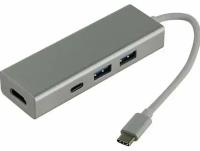 Концентратор HAMA 00135756, USB Type-C -> USB-A х 2шт / HDMI / USB Type-C, серебристый