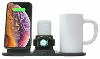 Беспроводная зарядка с подогревом чашки 6 в 1 Rapture (1016) (iPhone+Apple Watch+AirPods+Подогрев+2X-USB) черная
