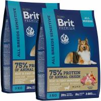 BRIT PREMIUM DOG ADULT SENSITIVE для взрослых собак всех пород с чувствительным пищеварением с ягненком и рисом (3 + 3 кг)