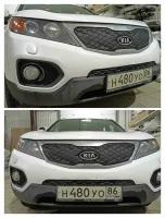 Утеплитель радиатора для Kia Sorento (Киа Соренто) 2009-2012 Комплект 3 детали Установка на крючки