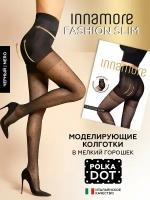 Моделирующие утягивающие колготки женские в рисунок мелкий горошек Fashion slim с корректирующими шортиками, nero черный, размер 4