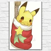 Картина по номерам на холсте новый год рождество (покемоны, аниме, пикачу, зима) - 13116 40х60