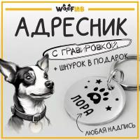 Адресник с гравировкой и шнурком для собак и кошек, круглый 25мм, Мельхиор, Wooflab