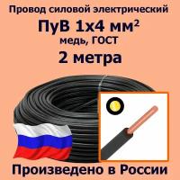 Провод силовой электрический ПуВ 1х4 мм2, черный, медь, ГОСТ, 2 метра