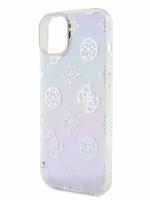 Guess для iPhone 15 чехол PC/TPU Peony glitter +Nylon Hand cord Hard Iridescent Purple