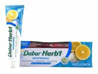 Зубная паста Dabur Herb'l отбеливающая / с лимоном и солью, 150 г (зубная щетка в подарок)