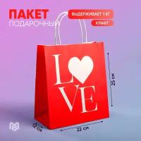 Пакет подарочный крафтовый "LOVE", 25 х 22 х 12 см