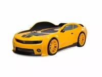 Кровать-машина Futuka Kids "EVO Camaro", желтая, 180х90 см. с подсветкой фар, подсветкой дна, мягким изголовьем и подъемным механизмом