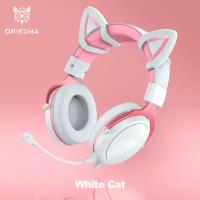 Игровые наушники Onikuma X10 White Cat белые с кошачьими ушками и подсветкой