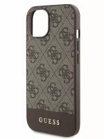 Guess для iPhone 15 чехол PU 4G Bottom stripe Metal logo Hard Brown