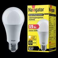 Лампа светодиодная Navigator 61 200, 15 Вт груша, Е27, теплый свет 2700К, 1 шт