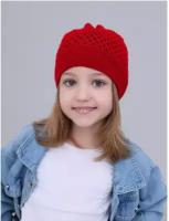Шапка MI ROPA Детская вязаная шапка-сетка "Паутинка", размер 5-8 лет, красный