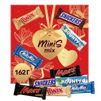 Подарочный набор Minis Mix, набор шоколадных конфет Snickers, Twix, Bounty, Milky Way, Mars, 162г