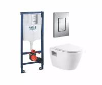 Комплект: Инсталляция Grohe хром квадрат + Унитаз подвесной Belbagno LOTO s/c