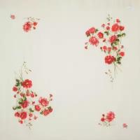 Платок "Розы на снегу", 130х130 см, белый, Павловопосадская платочная мануфактура
