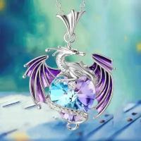Колье женское ожерелье с кулоном в виде дракона "Сердце дракона" фиолетовое