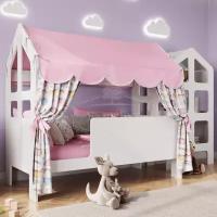 Кровать детская домик с текстилем (розовый, с единорогами, вход слева ) "Сладкий сон"