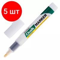 Комплект 5 шт, Маркер меловой MUNHWA "Chalk Marker", 3 мм, белый, сухостираемый, для гладких поверхностей, CM-05