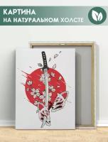 Картина на холсте для интерьера - Япония Китай, катана, маска Кицунэ японском стиле 20х30