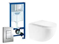 Комплект 3 в 1 инсталляция Grohe Rapid SL + Унитаз подвесной Enio Unico + кнопка хром