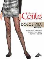 Колготки женские фантазийные тонкие в сердечки Conte DOLCE VITA 20 den, LYCRA®, размер 5=XL c х/б ластовицей, цвет Nero=Чёрный