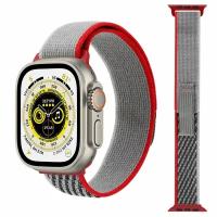 Ремешок нейлоновый Trail Loop для смарт-часов Apple Watch Series 1-9 и Ultra 42/44/45/49 мм, X9 Pro2 / X9+ Ultra2 / X8 Pro+, 04 красный с серым