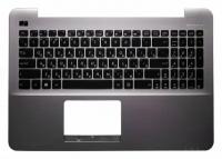 Клавиатура для ноутбука Asus X555, X555L, X555LD, X555LN черная, верхняя панель в сборе (серебряная)