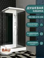 Душевая кабина BAU Stil квадратныая с поддоном 90x90х215, тонированные передние закаленные стекла, черные задние стенки, черный матовый профиль