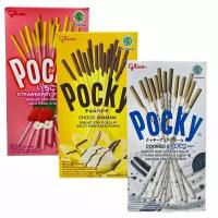 Бисквитные палочки Pocky клубника,банан, печенье и крем 42 г (3 шт)