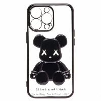 Силиконовый противоударный чехол для Apple iPhone 13 Pro, 3D мишка черный (black) / эпл айфон 13 про