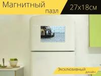 Магнитный пазл "Плавучие дома, индия, лодки" на холодильник 27 x 18 см