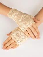 Женские перчатки гипюровые кружевные, цвет бежевый