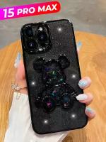 Чехол на iphone 15 pro max Мишка Bearbrick kaws черный