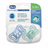 CHICCO пустышка Physio Light,2шт.,6-16мес.,силикон, Blue, рис.солнечный; нейтральный