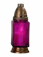 Лампада стеклянная с крестом с крышкой h-25,5 см фиолетовая