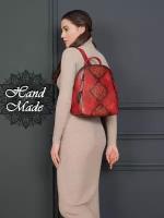 Рюкзак малиново-красный ручной работы винтажный ретро