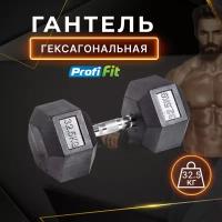 Гантель гексагональная обрезиненная PROFI-FIT 32,5 кг