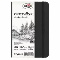 Блокнот/Скетчбук 09х14 см, 80 листов, 140 гр/м2, бумага-белая, Черный, Студия, артикул 75S01B780WB