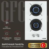 GFGRIL Варочная панель газовая встраиваемая GF-HBG102W, 30 см, FFD, автоподжиг, белое стекло, чугунные решетки